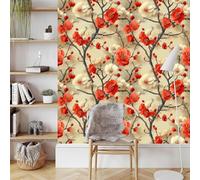 White Red Flower Peel and Stick Wallpaper 0.52×20 m 3D Plum Blossom Removable Self Adhesive Contact Paper Thicken Waterproof Matte Wall Paper for Living Room Bedroom Wall Furniture Decorate