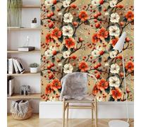 White Red Flower Wallpaper Self-Adhesive 0.4×20 m 3D Plum Blossom Matte Contact Paper Removable Thicken Waterproof Peel and Stick Wall Paper for Home Wall Decoration Furniture Renovation