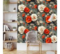White Red Flower Wallpaper Self-Adhesive 0.45×20 m 3D Plum Blossom Matte Contact Paper Removable Thicken Waterproof Peel and Stick Wall Paper for Home Wall Decoration Furniture Renovation