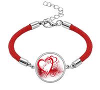 White Red Hearts Flowers Valentine's Day Lucky Red String Bracelet Rope Bracelet Handmade