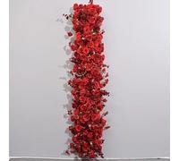 White Red Rose Babysbreath Green Leaf Table Runner Sofa Floor Flower Arrangement Wedding Backdrop Decor Flower Row Event Props (03,100x45cm)