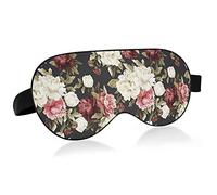 White Red Roses On Dark Seamless Floral Flowers Eye Masks Cover Blocks Light Sleep Mask Shade Cover Blindfold Relaxing Eyeshade Cover with Adjustable Head Strap for Men Women Kids
