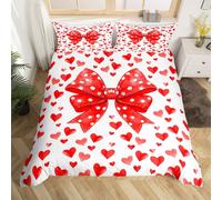 (White Red, Single(No Comforter)) Love Heart Comforter Cover Romantic Themed Double Bedding Set for Adults Women Men Teens Cute Red Heart Print Duvet Cover Valentine'S Day Lover Bed Se