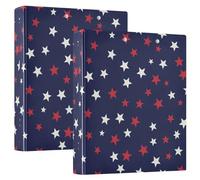 White Red Stars Blue Three Ring Binder 1.5 Inch, D Ring Binders with Pockets Decorative Binders for School College or Office (2 Pack)