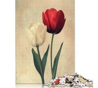 White Red Tulip Pair Art Jigsaw Puzzles Puzzles for Adults Kids. 1000 Pieces Great Gifts Challenge Toy Educational Games Home Decoration for Adults& Kids Age 14 Years Up 1000pcs (38x26cm)
