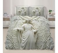 White Relief Duvet Cover Single Size,Classical Woman Bedding Set for Kids Teens Couple Adults Room Decor,Holy Wreath Comforter Cover 1 Pillowcase,No Comforter