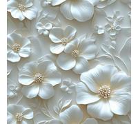 White Relief Style Flower Peel and Stick Wallpaper 0.52×10 m Removable Self Adhesive 3D Effect Contact Paper Sticky Back Thicken Waterproof Matte Wall Paper for Living Room Bedroom Furniture Decorate