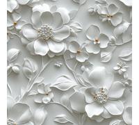 White Relief Style Flower Peel and Stick Wallpaper 0.52×5 m Removable Self Adhesive 3D Effect Contact Paper Sticky Back Thicken Waterproof Matte Wall Paper for Living Room Bedroom Furniture Decorate