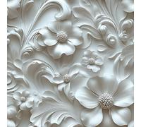 White Relief Style Flower Self Adhesive Wallpaper 3D Effect Contact Paper Peel and Stick Wallpaper Thicken Waterproof Matte with Sticky Back Canvas Wall Cabinets Furniture Stickers Decorate 0.52×5 m