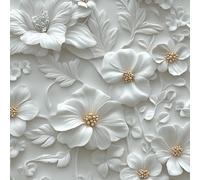 White Relief Style Flower Self Adhesive Wallpaper 3D Effect Contact Paper Peel and Stick Wallpaper Thicken Waterproof Matte with Sticky Back Canvas Wall Cabinets Furniture Stickers Decorate 0.52×3 m