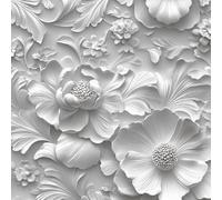 White Relief Style Flower Wallpaper Self-Adhesive 0.3×3 m 3D Effect Pattern Matte Contact Paper Removable Thicken Waterproof Canvas Peel and Stick Wall Paper for Home Decoration Furniture Renovation