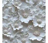 White Relief Style Flower Wallpaper Self-Adhesive 0.4×5 m 3D Effect Pattern Matte Contact Paper Removable Thicken Waterproof Canvas Peel and Stick Wall Paper for Home Decoration Furniture Renovation