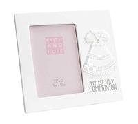 White Resin 3.5'x 4' Photo Frame with Dress Icon First Holy Communion