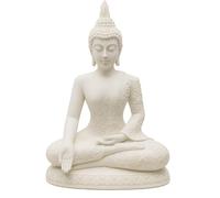White Resin Buddha Statue 20cm - Meditating Figurine with Intricate Floral Detailing - Bhumisparsha Mudra - Peaceful Spiritual Home Décor for Living Room, Meditation Space or Yoga Studio JR1365