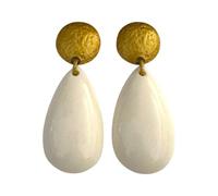 White Resin Teardrop Statement Earrings for Women, Textured Gold Stud Drop Earrings, Elegant Ivory Resin Dangle Earrings, Modern Chic Jewellery for Weddings, Parties and Special Occasions