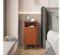 White Retro Solid Wood Nightstand for Bedroom Slim Modern Mini Sofa Table with Double Drawers Nordic Style High Narrow Coffee Table - Simple Design Versatile Fur