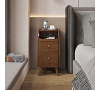 White Retro Solid Wood Nightstand with Double Drawers Slim Modern Mini Bedroom Side Table/Coffee Table - Simple Nordic Style (Color: Walnut)