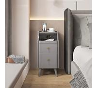 White Retro Solid Wood Nightstand with Double Drawers Slim Modern Mini Bedroom Sofa Table/High Narrow Coffee Table - Simple Nordic Style (Color: Light Gray)
