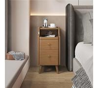 White Retro Solid Wood Nightstand with Double Drawers Slim Modern Mini Bedroom Sofa Table Nordic Style High Narrow Coffee Table - B Finish