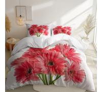 White Reversible Duvet Cover, Florals Close Up Chrysanthemums Printing Duvet Cover Machine Washable for Family Children, Double Size Lightweight Microfibre Durable Bedding Set