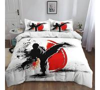 White Reversible Single Duvet Cover Set 135 x 200 cm, Soft Microfibre Print Bedding 3Pcs with 2 Pillowcase 50 x 75 cm Japanese Ink Painting Abstract Samurai Quilt Cover for Adult Kids Teens Room Decor