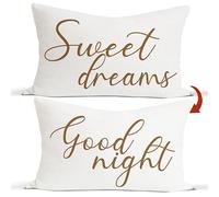White Reversible Throw Pillow Covers for Bed, Sweet Dreams Good Night 12 x 20 Lumbar Pillowcase Decorate Bedroom Guest Room