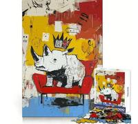 White Rhino King on Red Chair Adult Jigsaw Puzzle1000 Pieces Mind Wellness Serene Activity Sharp Edges (38x26cm)