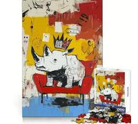 White Rhino King on Red Chair Hard Jigsaw Puzzle for Adults 1000 Pieces Focus Enhance Restful Activity Smooth Cut Winter Gift (50x75cm)