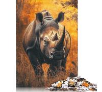 White Rhino Portrait Puzzle for Adults 500 Pieces Puzzles Wooden Puzzles Learning Educational Puzzle 500pcs (52x38cm)