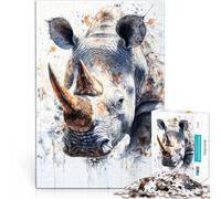 White Rhino WatercolorAdults 1000 Pieces Puzzle Challenging Game and Family Play Every Piece is Unique - Challenging Family Fun Game 38x26cm