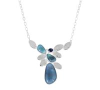 White Rhodium Plated 925 Sterling Silver Triplet Fire Opal Kyanite Necklace Fancy Oval Cabochon Artisan Statement Gemstone Jewelry Women Fashion Wear 20 Inch Chain Designer Accessories