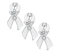 White Ribbon for Awareness Lung Cancer, Blindness, Peace, Holocaust Remembrance Survivor Guardian Angel Crystal Brooch Pin For Women Enamel Silver Plated 3 Pack SET