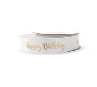 White Ribbon with Gold Writing - Happy Birthday - Birthday Decoration (White) …