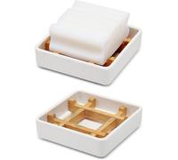 (White, Right Angle) Soap Dishes For Bar Wooden Bamboo Square, Soap Holder With Drain For Bathroom Small Soap Dish Detachable