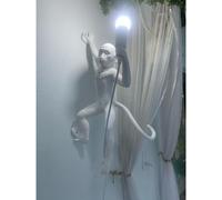 (White-Right OnWall) Modern Black Monkey Lamp Hemp Rope Pendant Lights American Country Resin Loft Industrial Hanging Luminaire Home Decor