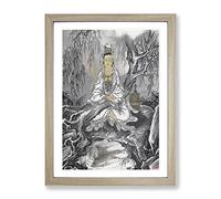 White Robed Kannon By Kawanabe Kyosai Asian Japanese Framed Print | A4 Oak Framed Wall Art | Ready to Hang | Asian Nature Picture | Living Room Bedroom Lounge Office