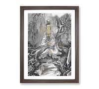 White Robed Kannon By Kawanabe Kyosai Asian Japanese Framed Print | A4 Walnut Framed Wall Art | Ready to Hang | Asian Nature Picture | Living Room Bedroom Lounge Office