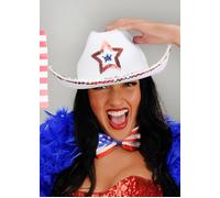 White Rodeo Star USA Sequin Cowboy Hat America Fancy Dress Stars and Stripes
