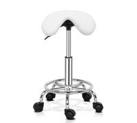 White Rolling Adjustable Hydraulic Swivel Bar Stool Saddle Chair Spa Salon