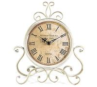 White Roman Table Clocks Silent Non Ticking Roman Retro Art Desk Clock | for Living Room Bedroom Office（28 cm Height ）