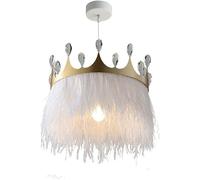 White Romantic Crystal Feather Chandeliers E27 Semi Flush Mount Pendant Light Luxury Decorative Crown Hanging Ceiling Lamp Living Room Wedding Room, Pendant Light