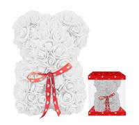 White Rose Bear Artificial Roses Gift Box, Red Heart Bow | Valentine’s Day, Birthday, Anniversary, Romantic Present, Valentines Gifts for Her, Valentines Day Gift Rose Bear for women, White Teddy Bear