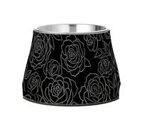 White Rose Black Pattern Pets Water&Food Bowls with Stand Stainless Steel Pets Basic Bowls for Dogs Cats Rabbits Birds Whisker Relief separated pet food bowls