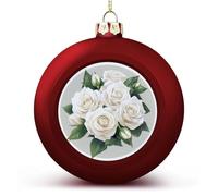 White Rose Bouquet Christmas Ball Ornaments Shatterproof Hanging Xmas Balls for Christmas Tree Decoration Red Xmas Tree Balls for Holiday Wedding Party
