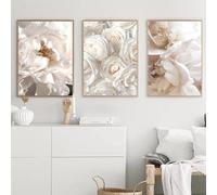 White Rose Canvas Wall Art Peony Floral Painting Modern Flower Picture Large White Floral Canvas Wall Art Abstract Flower Painting Modern Peony Rose Picture For Living Room 16x24inx3 No Frame