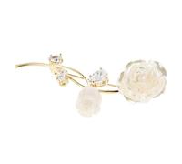 White Rose Flower Brooch Pin with Zircon for Suit Lapel