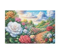 White Rose Flower Field 1000 Pieces Premium Jigsaw Puzzle Adult Jigsaws Educational Challenge Mental Exercise Wall Art Winter Thick Cardboard 1000 PCS/75x50cm