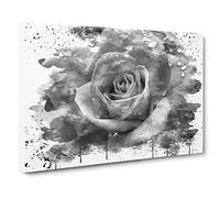 White Rose Flower No.1 V3 Modern Canvas Wall Art Print Ready to Hang, Framed Picture for Living Room Bedroom Home Office Décor, 20x14 Inch (50x35 cm)