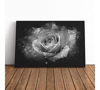 White Rose Flower Paint Splash Canvas Wall Art Picture Print - Framed Painting - Modern Home Décor - Ready to Hang Poster for Living Room Bedroom - 24x16 Inch