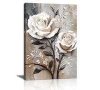 White Rose Flowers Canvas Wall Art Prints, Elegant Beige Rose Floral Wall Decor Picture White Blooming Flowers Plants Canvas Painting Artwork Home Decorate for Bathroom Living Room Bedroom 40X60cm